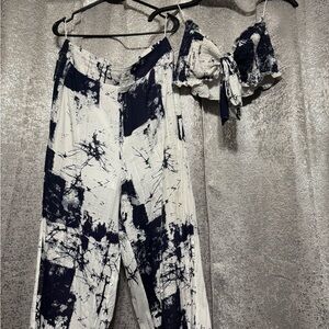 Fashion Nova Abstract Navy and White Jumpsuit